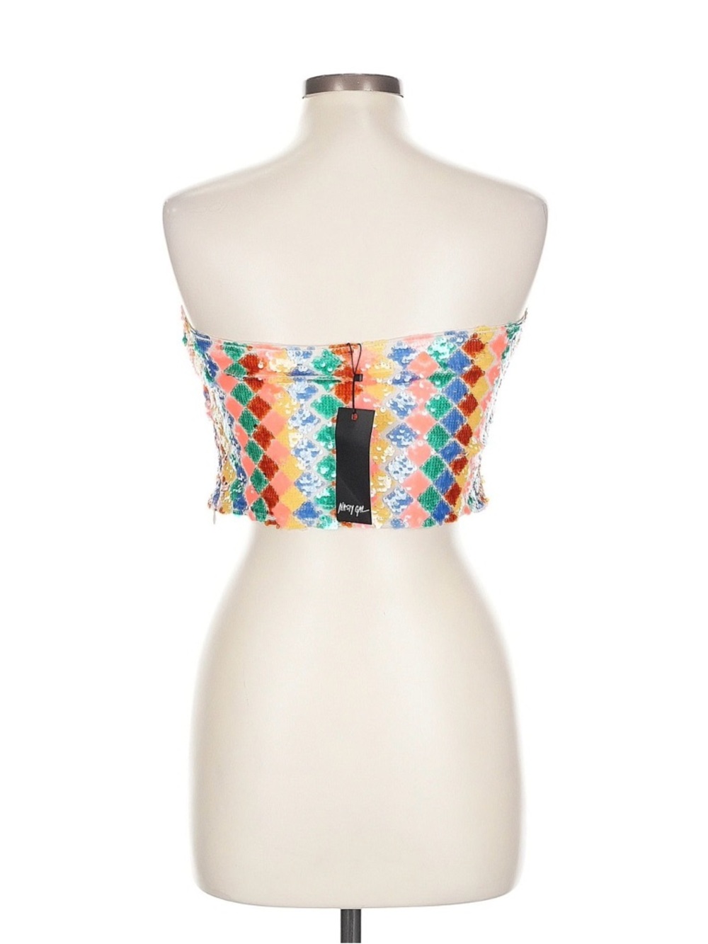 Nasty Gal ZigZag Multicolor Sequin Bustier Strapless Crop Top US10 - Picture 7 of 7